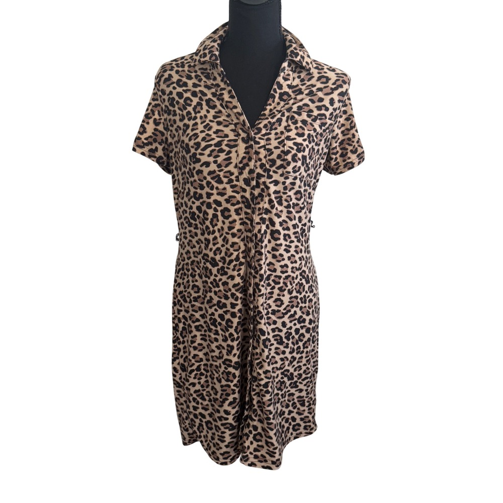 J For Justify Womens Leopard Print Button Down Shirt Dress M Mob Wife Grungy